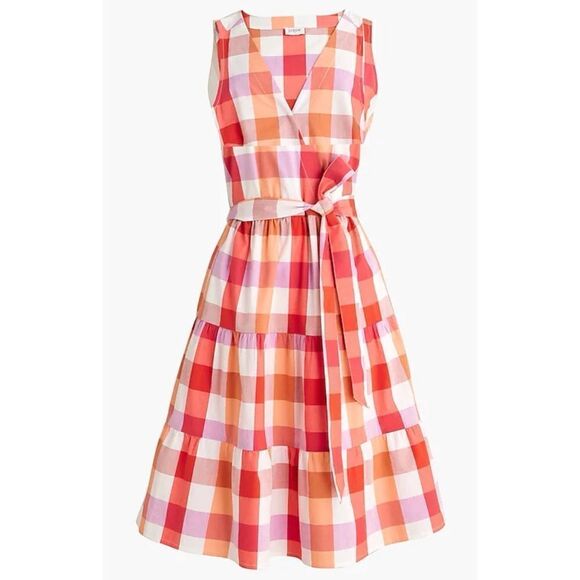 J. Crew Dresses & Skirts - J Crew Cotton Faux Wrap Mini Dress in Plaid Size 4 / NWT
